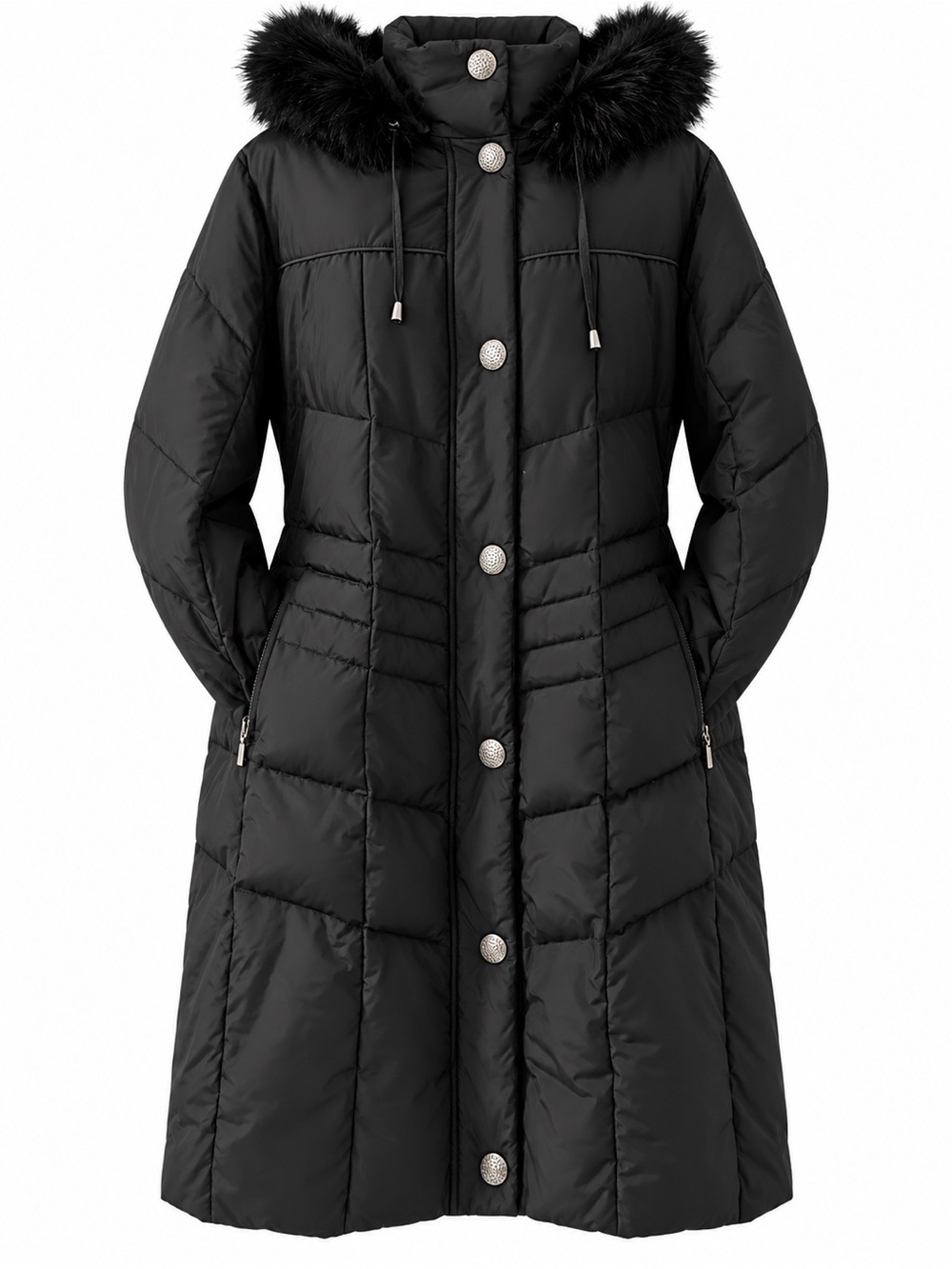 Nuage Black Long Down Puffer Coat Genuine Fox Fur Saga Furs L